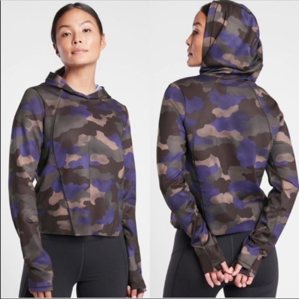 MAthleta Pinnacle Camo Cropped Hoodie Blue Black Camo Size XL Active Workout